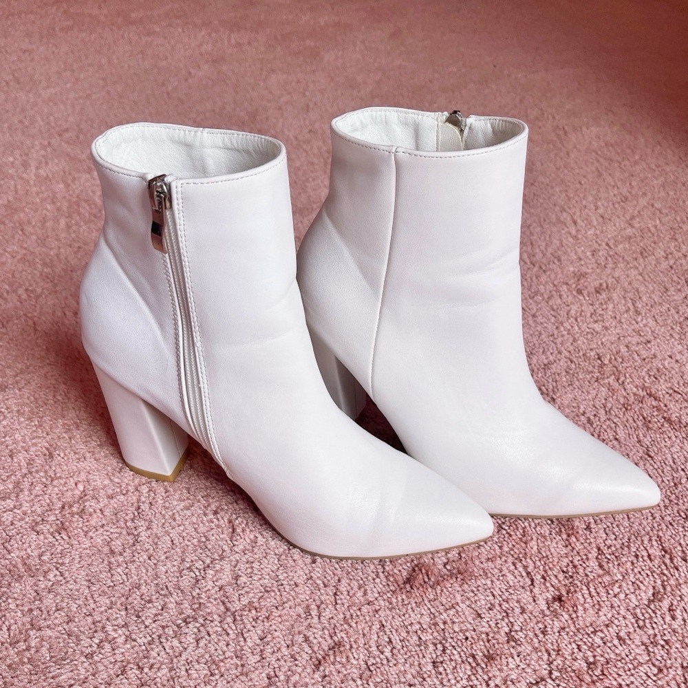 Yesstyle white faux leather chunky ankle boots
